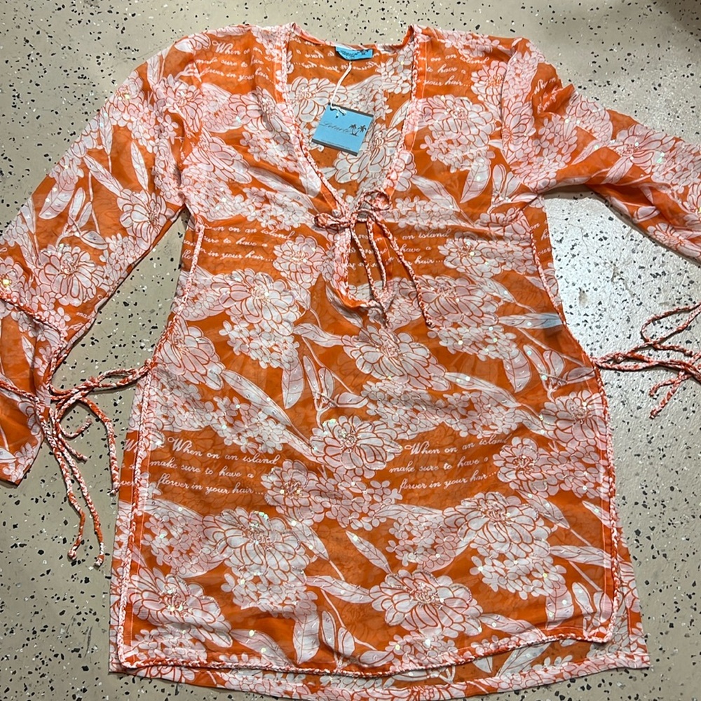 Letarte Orange and White Floral Swim Coverup